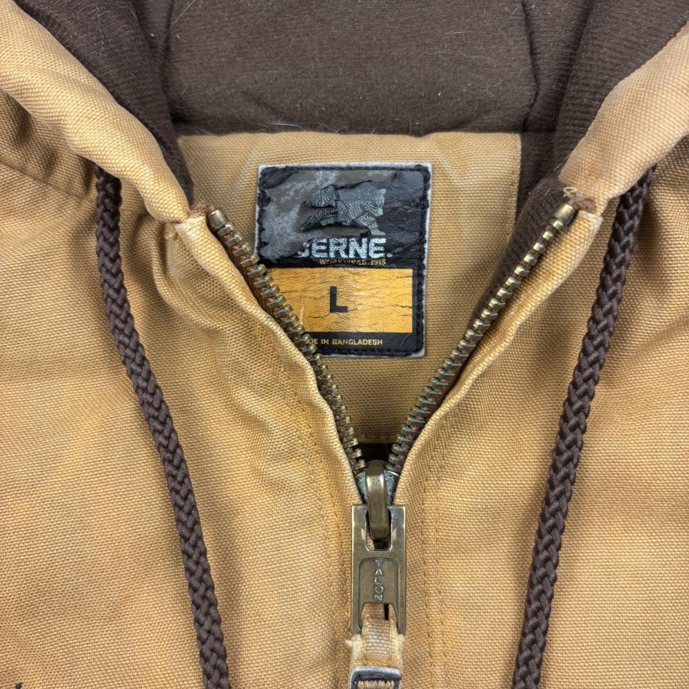 Berne Workwear Hooded Jacket Mens L Brown Duck Canvas Quilted Lined Work Coat - Picture 2 of 11